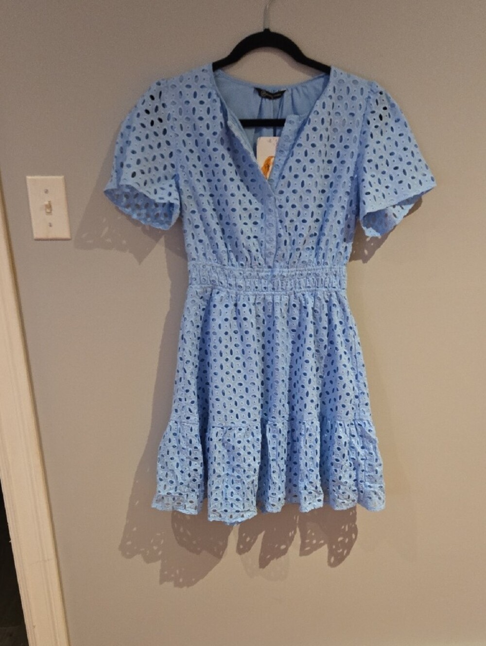 PrettyGarden Blue Eyelet V-Neck Summer Dress Size S NWT - Picture 3 of 5